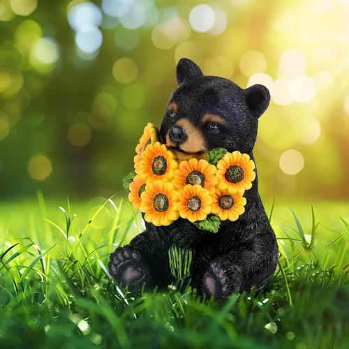 Miniatura 6 de Luces solares de jardín para exteriores, estatuas de oso negro con girasoles, decoración de escultura, regalos de madre para mujeres, hombres
