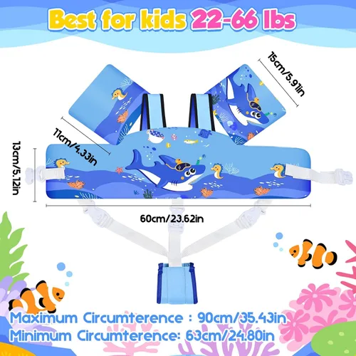 Miniatura 6 de Chaleco de natación para niños pequeños, flotadores para niños de 22 a 66 libras, chaleco de natación extraíble con correa de entrepierna y arnés