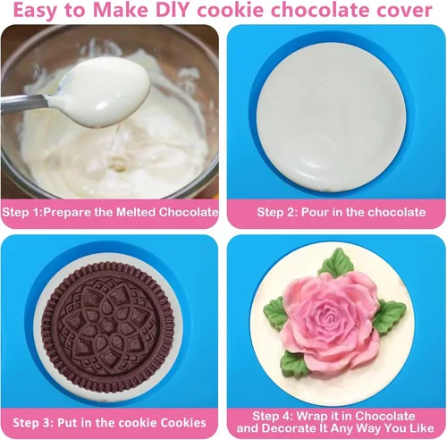 Miniatura 4 de Sidosir 3 piezas Molde de silicona para galletas Oreo y chocolate, moldes redondos de cilindro de 12 cavidades para cubierta de chocolate Oreo, Azul