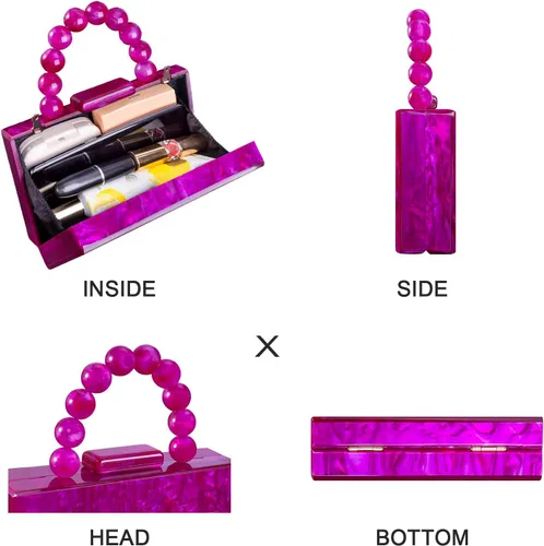 Miniatura 2 de Monederos acrílicos de noche, bolso de mano de mármol para mujer, bolso cruzado con cadena de perlas, formal, boda, fiesta de graduación