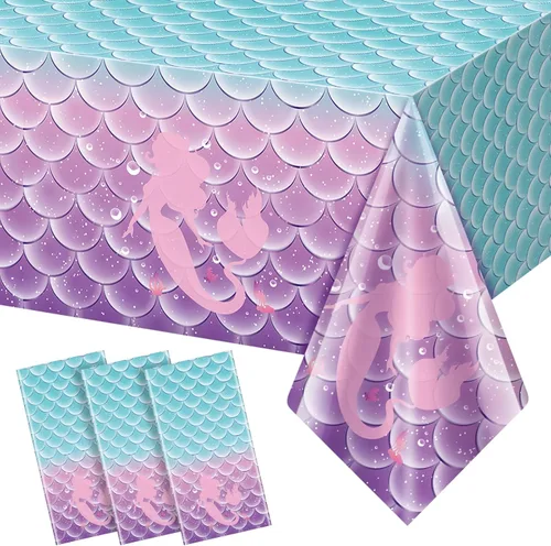 Miniatura 9 de 8 manteles para decoración de fiesta de cumpleaños de sirena, fundas de mesa de plástico desechables para princesas bajo el mar, suministros