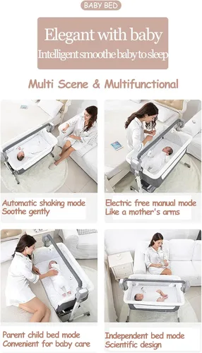 Miniatura 3 de Moisés eléctrico Bluetooth inteligente para bebé, cuna para bebé, cuna Next to Me con ruedas, cuna plegable para recién nacido con 5 engranajes 601
