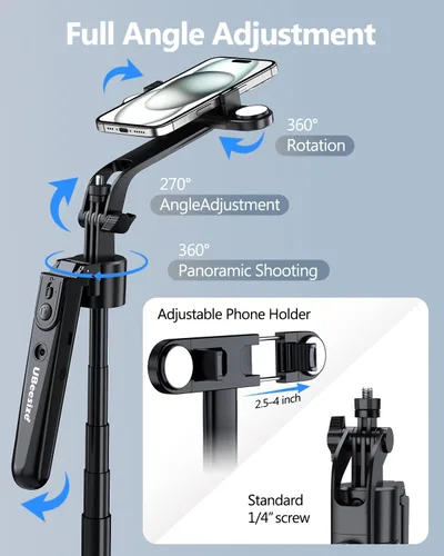 Miniatura 4 de UBeesize Trípode de seguimiento facial automático de 70 pulgadas, rotación de 360° con soporte, trípode para teléfono con luz de relleno, palo
