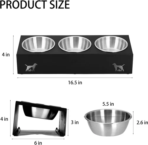 Miniatura 4 de Cuencos elevados para gatos con base antideslizante, platos elevados para gatos con soporte integrado inclinado a 15° antivómito, incluye 3 cuencos