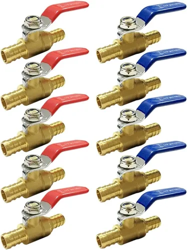 Miniatura 8 de Joywayus 2 válvulas de bola PEX, válvula de cierre de puerto completo de latón PEX de 1/2 pulgada, cuarto de vuelta caliente (rojo) frío (azul)