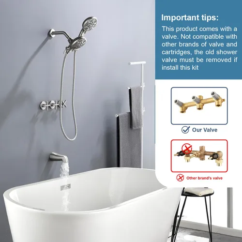 Miniatura 2 de Juego de grifo de ducha de 3 manijas con caño de bañera, juego combinado de grifos de bañera y ducha, sistema de ducha completo, kit de acabados