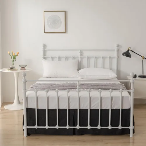 Miniatura 6 de Falda de cama tamaño Full - Faldones de 30 cm de caída con esquinas divididas, falda de cama plisada con textura de gofre, ajustable para el polvo