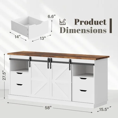 Miniatura 2 de YESHOMY Soporte de TV para televisores de hasta 65 pulgadas, con puertas correderas de granero y 4 cajones de almacenamiento, mesa consola y muebles