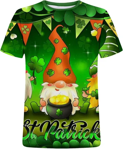 Miniatura 5 de Camiseta de gran tamaño con estampado 3D para hombre, diseño de San Patricio, cuello redondo, blusas sueltas de manga corta para uso diario