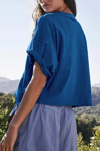 Miniatura 4 de Camisetas cortas extragrandes de entrenamiento de para mujer, estilo informal, de manga corta, hombros caídos, con dobladillo enrollado, básicas