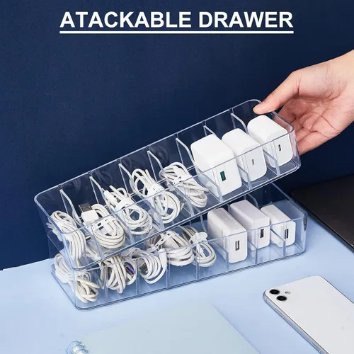 Miniatura 5 de Tatuo 1 Pieza Organizador de Cables con 10 Amarres de Alambre, Caja de Almacenamiento de Cables de Plástico Caja para Cargador Organizador