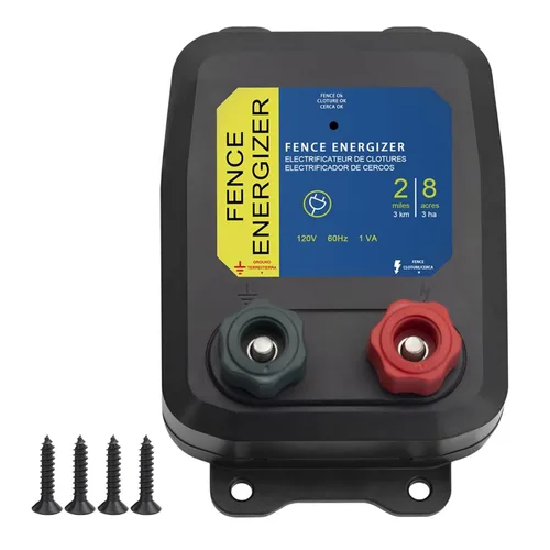 Cargador de cerca eléctrica PE2 – 0.10 Joule, Cargador de cerca eléctrica enchufable de 2 millas/8 acres, para perros, ganado, ardillas, corrales de