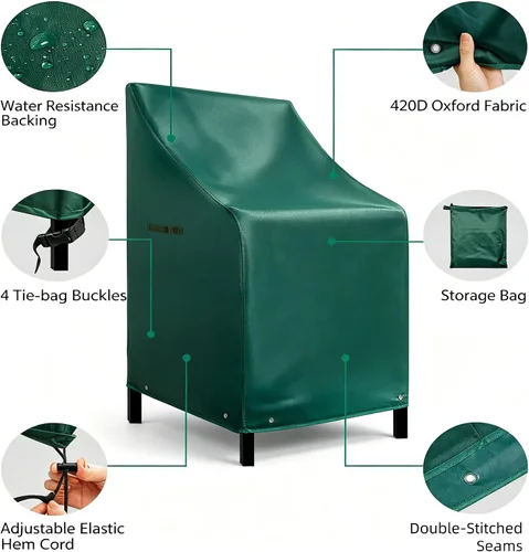 Miniatura 4 de RosieLily Fundas para sillas de patio con respaldo alto, impermeables, resistentes, apilables, para taburetes de bar al aire libre, fundas
