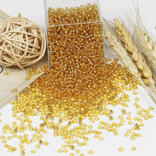 Miniatura 99 de Cuentas de semillas doradas transparentes de 4 mm al por mayor para hacer joyas, 110 gramos, aproximadamente 1600 piezas, cuentas de vidrio 6/0