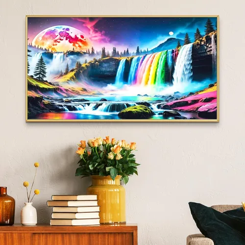 Miniatura 4 de JATOK Kits de pintura de diamantes para adultos, kits de arte de diamantes en cascada colorida 5D para principiantes, pintura de taladro redondo