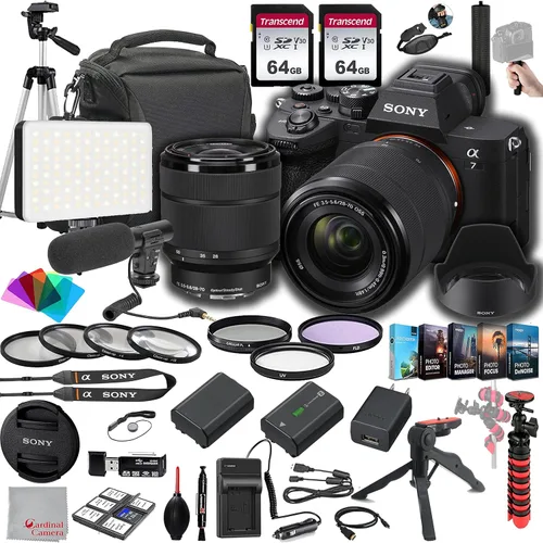 Sony Cámara digital sin espejo a7 IV de 33 MP con lente de 1.102-2.756 in ILCE-7M4K/B, memoria de 128 GB, micrófono, luz de video de 120 LED,