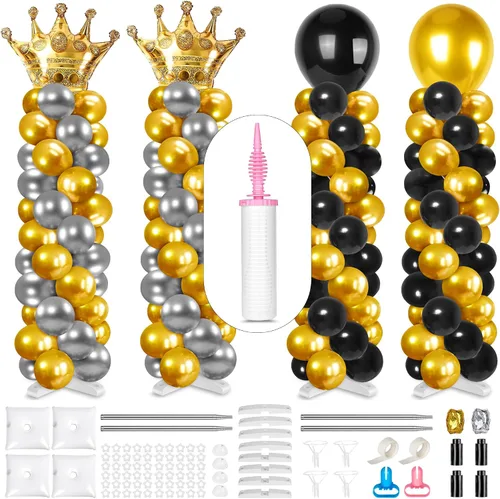 Juego de 4 soportes ajustables para columna de globos y bomba de globos, soportes de globos de metal de 9 pies para piso, kit de columna de globos