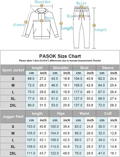 Miniatura 4 de PASOK Conjunto deportivo de 2 piezas para hombre con cremallera completa ropa deportiva