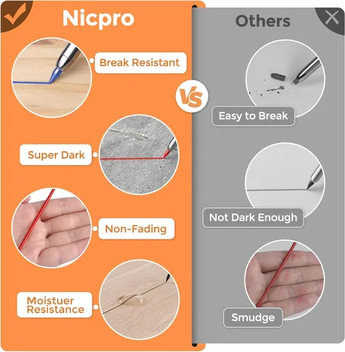 Miniatura 5 de Nicpro 60 PIEZAS Recargas de Lápiz de Carpintero - Plomo de 2.8mm para Lápices Mecánicos, Construcción y Carpintería - Resistente a Romper