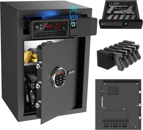 Z ZLJUAN Caja de Seguridad con Gaveta Deslizante y Pantalla LCD de Temperatura, Humedad, Hora, Seguridad Electrónica para el Hogar para Dinero en