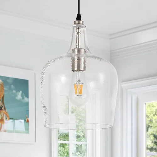 Miniatura 21 de Lámpara Colgante de Vidrio Moderna de Latón 1 Luz Individual con Cúpula Luminarias Colgantes para Isla de Cocina Comedor Pasillo, Diámetro 9 Latón