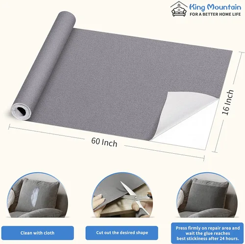 Miniatura 4 de KING MOUNTAIN Parche de reparación de lona de 16 x 60 pulgadas, parche de tela impermeable autoadhesivo para sofás, tiendas de campaña, muebles, Gris