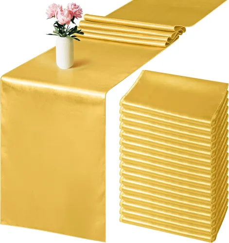 Miniatura 26 de Aneco Paquete de 4 caminos de mesa de satén de 12 x 108 pulgadas de largo, seda brillante y tela suave, camino de mesa para fiesta de banquete