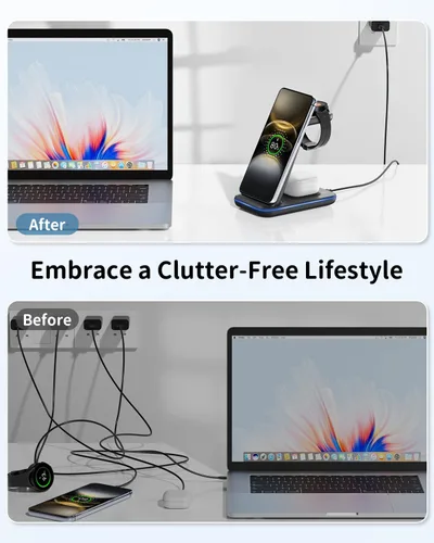 Miniatura 3 de Cargador inalámbrico para Samsung y Android: estación de carga JoyGeek 3 en 1 para S26/S25/S24/S23/S22/S21/S20/Note20/Z Fold&Flip, Galaxy Negro