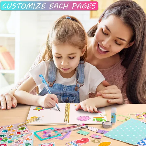 Miniatura 7 de Kit de diario de bricolaje para niñas, juego de álbumes de recortes y suministros de diario, regalos de cumpleaños para niñas adolescentes