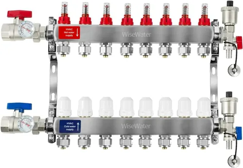Miniatura 14 de AB Colector PEX de 2 bucles/radiante, salidas compatibles de 1/2 pulgada, válvula de flujo de hasta 1.4 GPM para calefacción radiante hidrónica