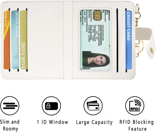 Miniatura 6 de Airkit Billeteras pequeñas para mujer, con bloqueo RFID, de cuero, con ventana de identificación, carteras para tarjetas para mujer, con monedero