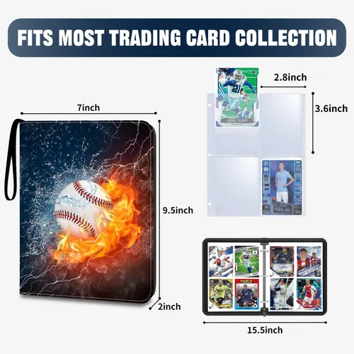 Miniatura 3 de Carpeta de tarjetas de béisbol de 4 bolsillos - Capacidad para 400 tarjetas con 50 fundas extraíbles Álbum de tarjetas deportivas y coleccionables