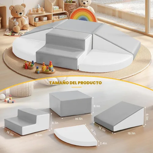 Miniatura 2 de Hoohtoot Bloques de escalada de espuma suave para niños pequeños: juego de cuero sintético de 6 piezas - Juguetes de escalada y gateo para niños