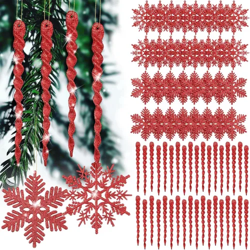Miniatura 7 de Deekin 72 piezas adornos de carámbano de copo de nieve para árbol de Navidad, carámbanos torcidos de copo de nieve con purpurina, decoraciones