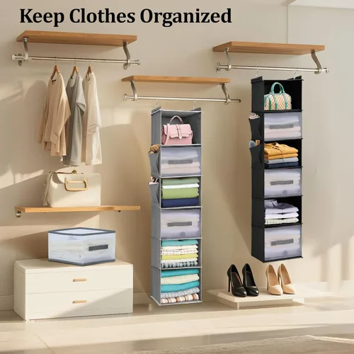 Miniatura 2 de Organizador de armario colgante de 6 niveles con 3 cajones y bolsillos laterales, almacenamiento multifuncional para zapatos, cinturones, bolsos