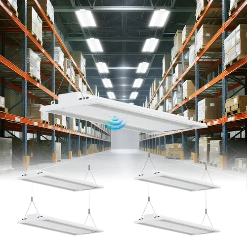 Miniatura 15 de Luz lineal LED de 300 W con sensor de movimiento, área de iluminación central más grande, 45000 lm, 120-277 V, 0-10 V, 5000 K, luces LED lineales