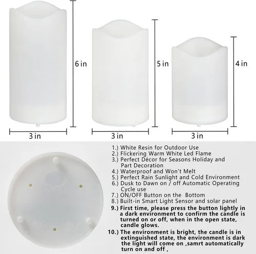 Miniatura 2 de Vela solar, pilar sin llama parpadeante impermeable para exteriores, velas electrónicas LED con sensor de luz integrado, temporizador inteligente