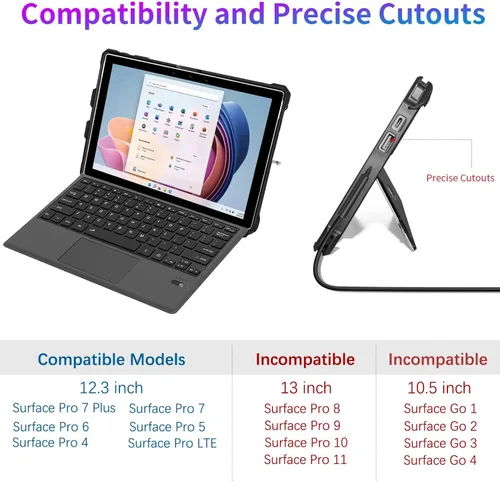 Miniatura 2 de Funda protectora resistente para Microsoft Surface Pro 7+/7/6/5/4/LTE de 12.3", con soporte para lápiz capacitivo y correa de mano, compatible