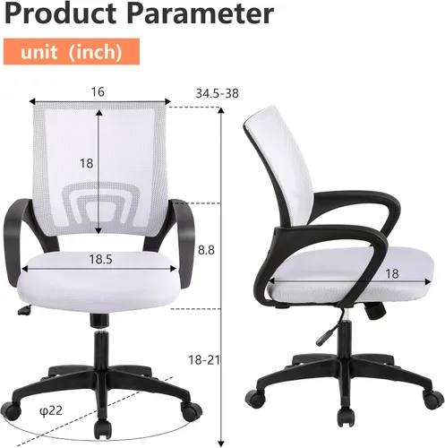 Miniatura 3 de PayLessHere Silla de escritorio ergonómica para oficina en casa, soporte lumbar ajustable, reposabrazos ejecutivo con malla de alta densidad de 360