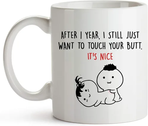 Miniatura 7 de YouNique Designs Taza de café de aniversario de un año, 11 onzas, Taza del primer aniversario para esposa, 1 Año Fechado Taza para ella (Mango negro)
