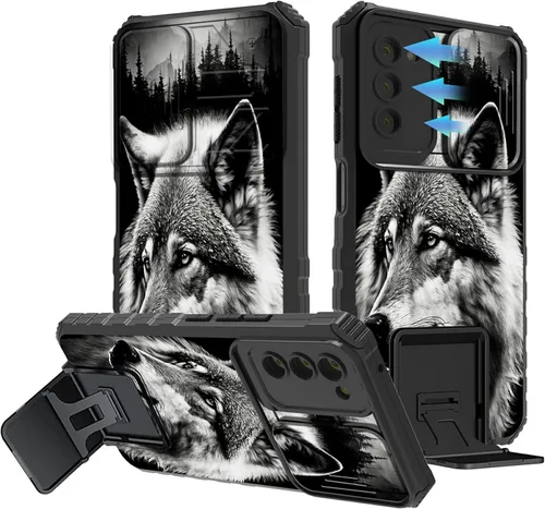 Miniatura 64 de Funda para Samsung Galaxy S22 Ultra 5G, Galaxy S22 Ultra con cubierta de cámara deslizante, funda resistente de doble capa con función atril Black
