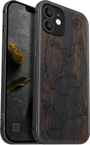 Miniatura 13 de Carveit Funda magnética de madera para iPhone 12 [madera natural y TPU suave negro] a prueba de golpes, funda de madera única compatible con MagSafe