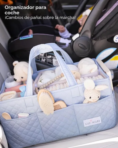 Miniatura 8 de Lily Miles Organizador de pañales para bebé, Organizador de almacenamiento de guardería acolchado para artículos esenciales de recién nacidos
