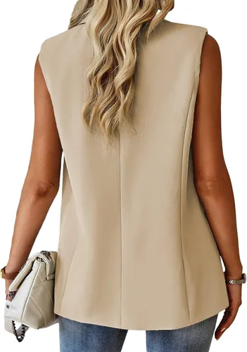 Miniatura 5 de Mina self Chaqueta sin mangas para mujer, casual, ligera, color sólido, chaleco abierto al frente, cárdigan con solapa y bolsillos
