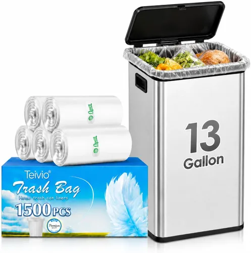 Miniatura 40 de Bolsas de basura de Teivio, 2 galones, 320 unidades, bolsas de basura resistentes, bolsas de basura transparentes para papeleras de baño, bolsas