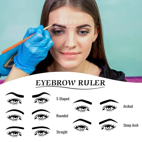 Miniatura 6 de 2 reglas de cejas regla de posicionamiento de 3 puntos, pinza de relación dorada para cejas, regla de microblading para cejas, herramienta