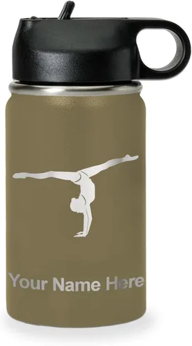 Miniatura 59 de LaserGram Botella de agua personalizada, gimnasta niña, acero inoxidable de doble pared aislada al vacío con popote superior, regalo grabado Azul