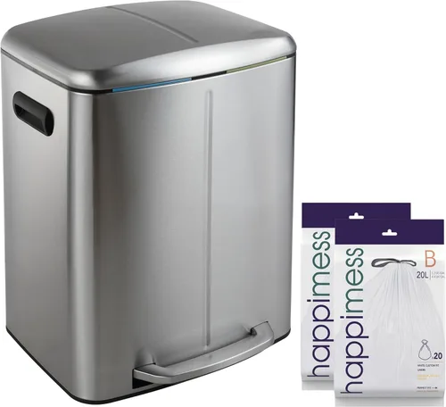 happimess HPM1005A Marco Rectangular Basurero de 10.5 galones con Doble Cubo y Tapa de Cierre Suave, Moderno, Minimalista, Resistente a Huellas