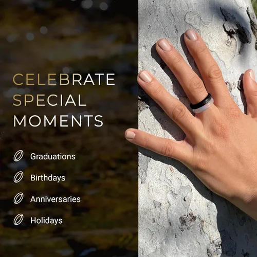 Miniatura 7 de Colección de anillos de piedra, anillos apilables para mujeres y hombres, bandas minimalistas de piedra natural, tallas 4-15