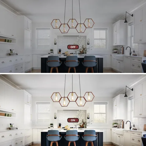 Miniatura 6 de Iluminación industrial de isla de cocina de 5 luces, lámparas rústicas para comedor, lámpara de granja, lámpara colgante de techo de madera